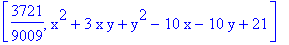 [3721/9009, x^2+3*x*y+y^2-10*x-10*y+21]